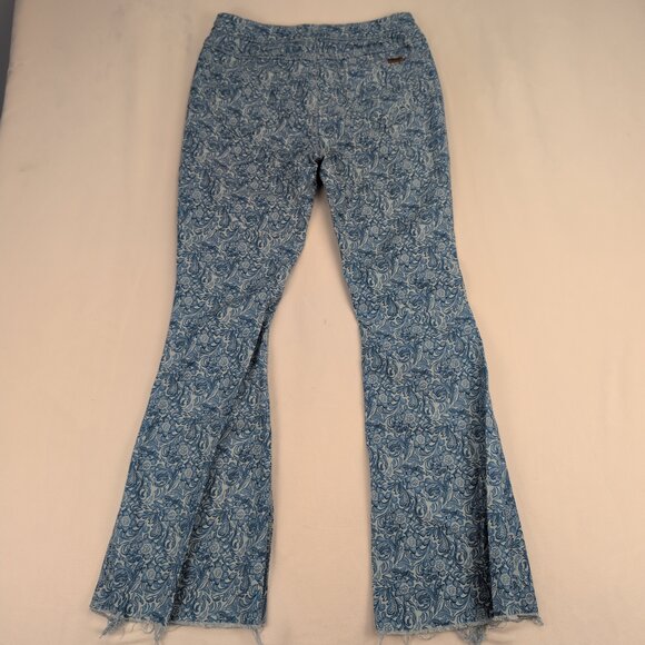 Rock & Roll Denim Bargain Button Flare Jeans 31x32 Blue Floral - Picture 3 of 10